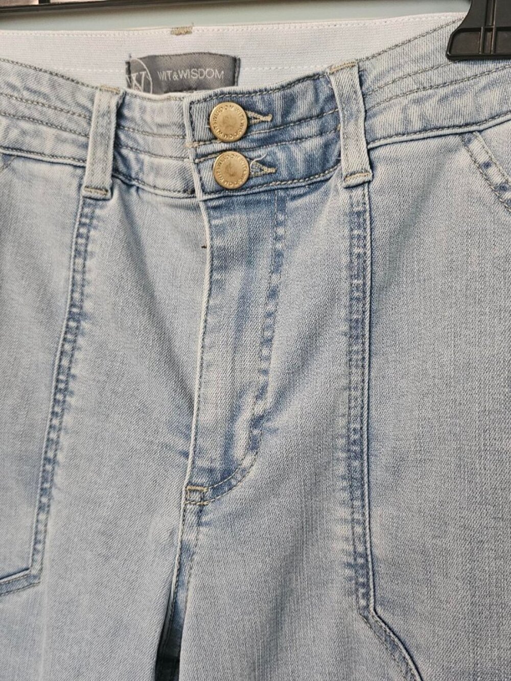 Wit & Wisdom Patch Pocket High Waist Wide Leg Denim Jeans, Size 14